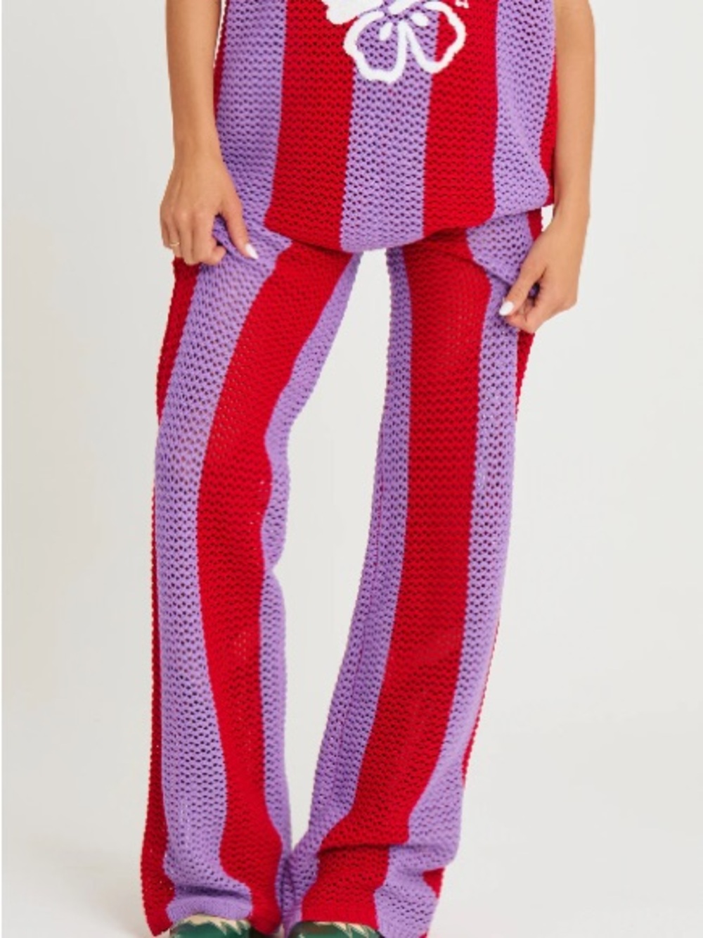Sabbi Striped Knit Beach Pants in Red and Lavender